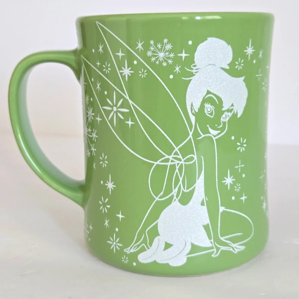 Disney Store Exclusive Tinkerbell Mug Sage Green Double Sided Line Art 16oz